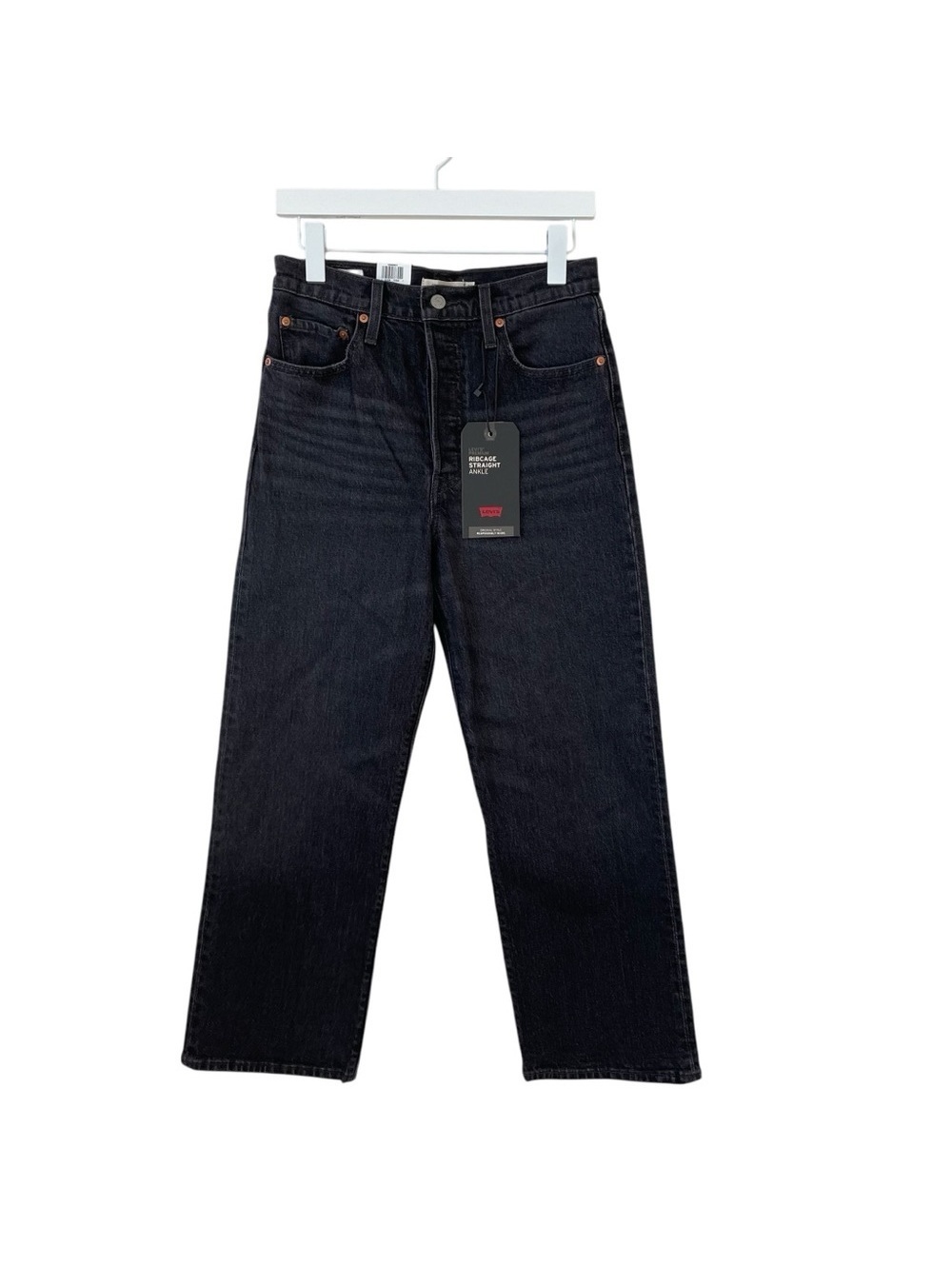 Levi’s Ribcage Straight Ankle Washed Black Gray Size 28 Inseam 27 Grunge Casual